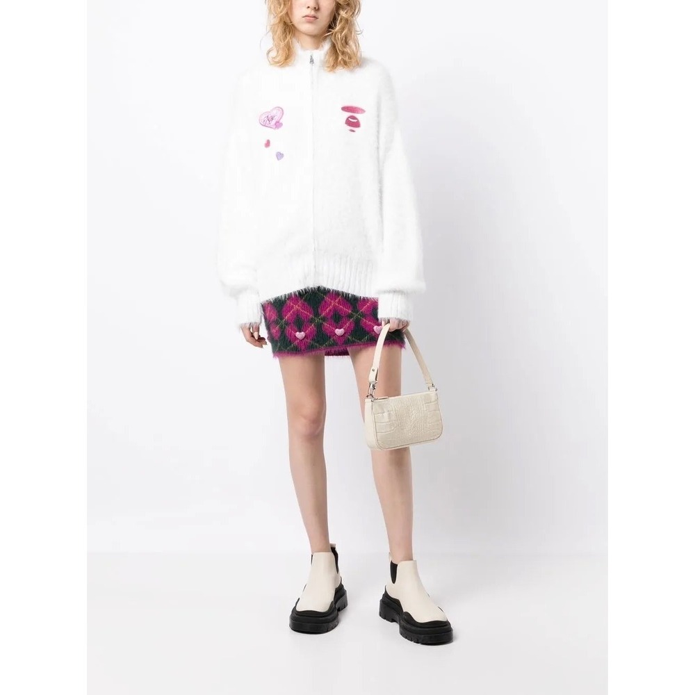 AAPE BY A‎ BATHING APE Womens White Fuzzy Heart Full Zip Sweater xs Rare ii01